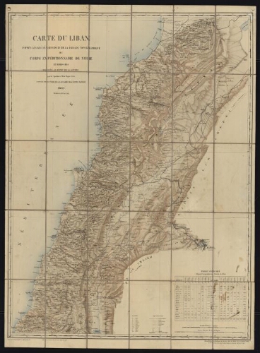 Carte du Liban d'après les reconnaissances de la brigade topographique du corps expéditionnaire de Syrie en 1860-1861, dressée au dépôt de la guerre par le capitaine d'état-major Gelis sous le ministère de S. E. le maréchal comte Randon 1862, révisée en 1913 et 1915