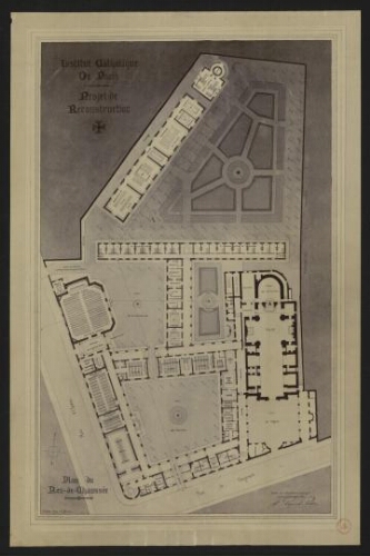 Institut catholique de Paris, projet de reconstruction, dressé par l'architecte soussigné le 8 novembre 1890, G. Ruprich-Robert : plan du rez-de-chaussée