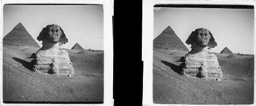 23 - Environs du Caire. Sphynx entre la pyramide de Chéphren et celle de Mykérinos