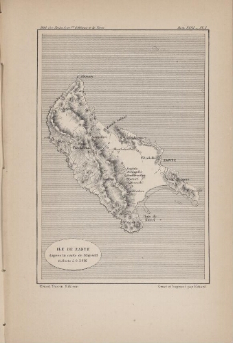 Ile de Zante : d'après la carte de Mansell réduite à 0,3916 [in Recherches archéologiques sur les îles ioniennes. 3, Zante. 4, Cérigo. 5, Appendice]