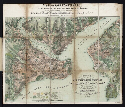 Plan de Constantinople avec ses faubourgs, le port et une partie du Bosphore levé et vérifié d'après les changements les plus récents jusqu'en 1866