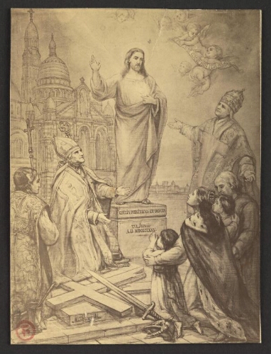 Consécration au Sacré-Coeur à Montmartre, et pose de la première pierre de l’église votive le 16 juin 1875 [dessin]