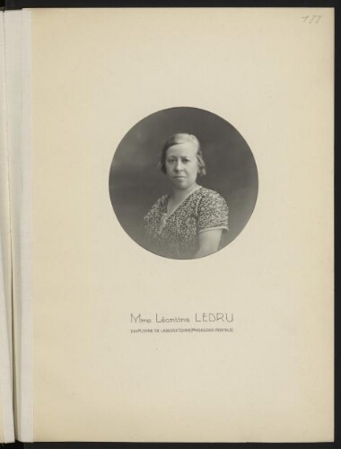 Mme Léontine Ledru, employée de laboratoire (physiologie végétale)