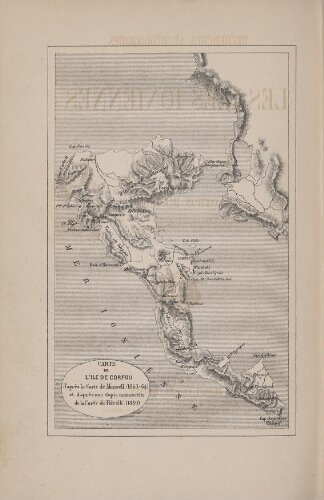 Carte de l’île de Corfou d’après la carte de Mansell (1863-64) et d’après une copie manuscrite de la carte de Rivelli (1850)  [in Recherches archéologiques sur les îles ioniennes. 1, Corfou]