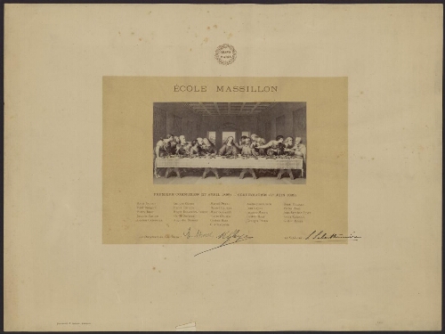 [Copie de la cène de Léonard de Vinci]. Ecole Massillon. Première communion (27 avril 1899) - Confirmation (1er juin 1899)