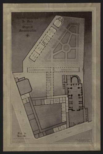 Institut catholique de Paris, projet de reconstruction, dressé par l'architecte soussigné le 8 novembre 1890, G. Ruprich-Robert : plan du sous-sol (rez-de-chaussée du séminaire)